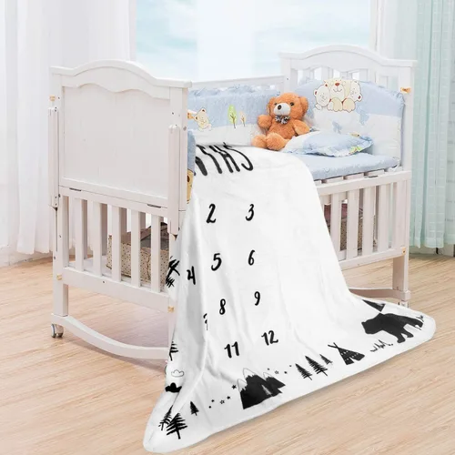 Vista 9 de Tebaby Manta mensual de hitos para bebé, manta de oso para recién nacido, unisex, neutro, regalo personalizado para ducha, decoración de habitación