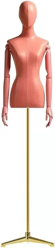 Vista 10 de Maniquí de forma de vestido femenino, torso de maniquí de cuerpo de poliuretano con soporte de metal ajustable en altura, brazos de madera, cuerpo