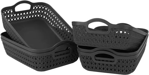 Vista 7 de 6-Pack Small Plastic Baskets, Flat Drawer Organizer Trays, Gray Drawer/Closet Storage Tray, Multi-Purpose, Ideal for Closets, Cabinets, Shelves
