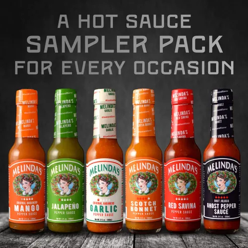 Vista 2 de Melinda's Chef Fig's Heat & Flavor Collection - Juego de regalo de salsa picante gourmet con una variedad de sabores y niveles de especias, incluye
