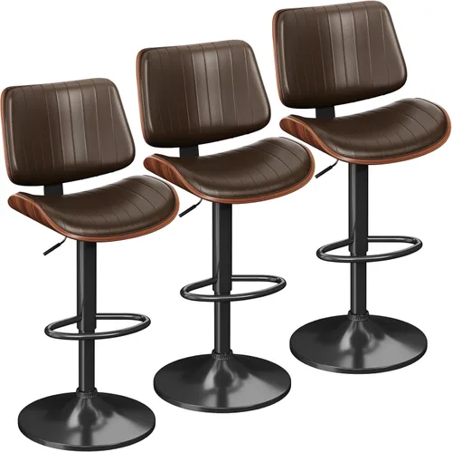 Vista 29 de YaFiti Taburetes de bar ajustables, modernas sillas giratorias de piel sintética con respaldo, taburetes de isla de cocina sin brazos, color negro