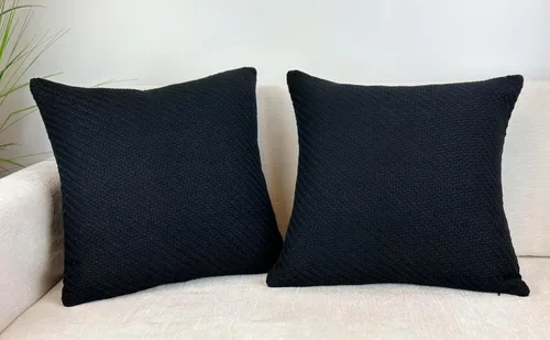 Vista 3 de Aiking - Juego de 2 fundas de almohada suaves y decorativas, de doble cable, 18 x 18 pulgadas, color negro