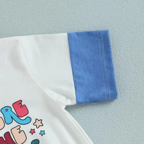 Vista 6 de Karuedoo Traje de bebé niño y niña del 4 de julio, camiseta de Estados Unidos, mameluco de gran tamaño, mameluco de manga corta, ropa patriótica