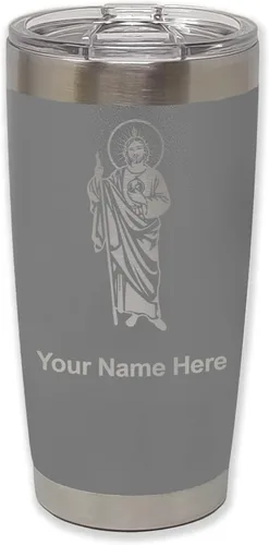 Vista 16 de LaserGram Vaso aislado al vacío de 20 onzas, Saint Jude, grabado personalizado incluido (negro)