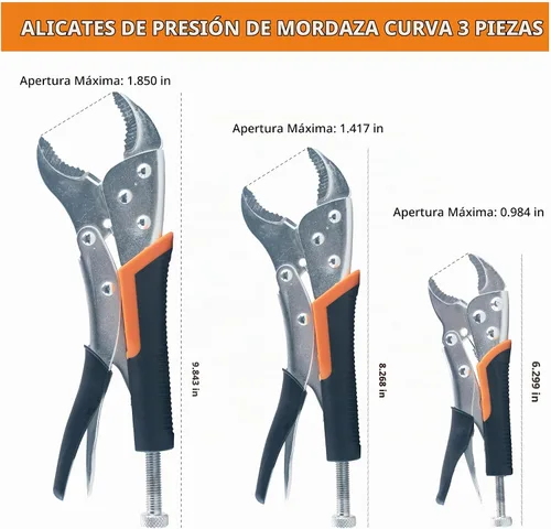 Vista 2 de Juego de 5 alicates de bloqueo, 5, 7 y 10 pulgadas, alicates de agarre de tornillo de banco ajustable y abrazaderas de soldadura de punta larga de 7