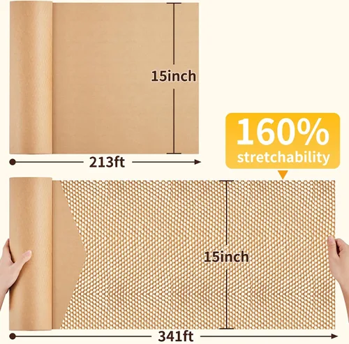 Vista 2 de JARLINK - Papel de embalaje de panal de abeja, rollo de burbujas de 15 pulgadas x 213 pies para embalaje