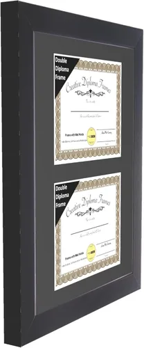 Vista 4 de Creative Picture Frames Marco de diploma doble clásico negro de 6 x 8 pulgadas con vidrio negro y colgador de pared instalado