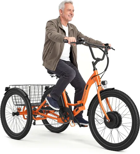 Vista 9 de ANCHEER Triciclo eléctrico para adultos, triciclo eléctrico plegable de pico de 600 W, bicicleta eléctrica de 24 pulgadas y 499 Wh para personas