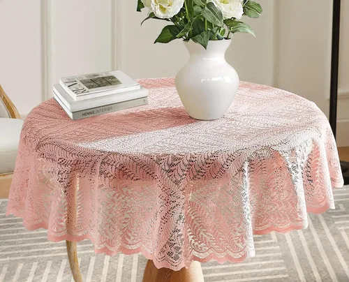 Vista 14 de Warm Home Designs Mantel de encaje negro. Mantel redondo pequeño de 36 pulgadas de diámetro. Mantel floral, superposición rústica o mantel bohemio