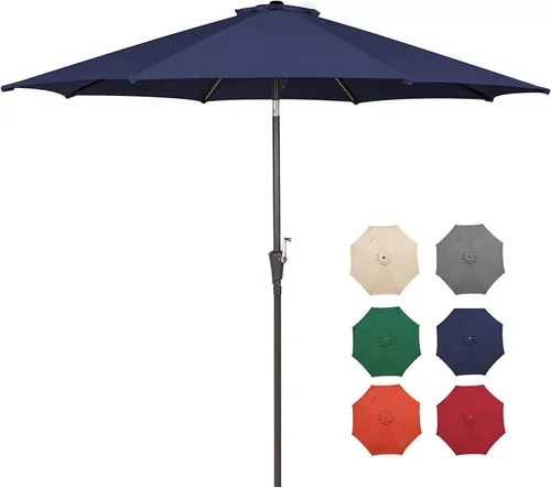Vista 9 de Sombrilla de patio de 9 pies para exteriores, sombrilla de mercado con botón de inclinación y manivela para elevar, 8 varillas (beige)