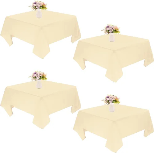 Vista 14 de Paquete de 4 manteles cuadrados de mesa de 52 x 52 pulgadas, mantel negro lavable a máquina, tela de poliéster, cubierta de mesa para comedor