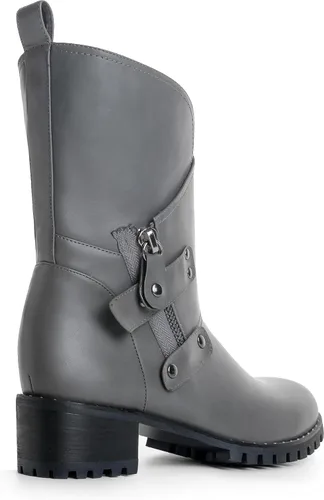 Vista 4 de Botas de tobillo para mujer, a media pantorrilla, tacón bajo, botines para mujer, botas con hebilla y correa con cremallera, moda 'Juanita
