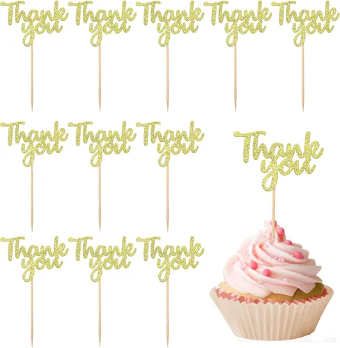 Vista 8 de 36 piezas negras de agradecimiento para cupcakes con purpurina para decoración de cupcakes de agradecimiento para cumpleaños, bodas, día de Acción
