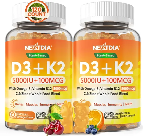 Vista 9 de Gomitas de vitamina D3 K2 5000IU / 10,000 UI con omega-3 250 mg+K2 (MK-7) 100 mcg -5 veces absorción que D3K2 estándar, con vitamina C, zinc y 5