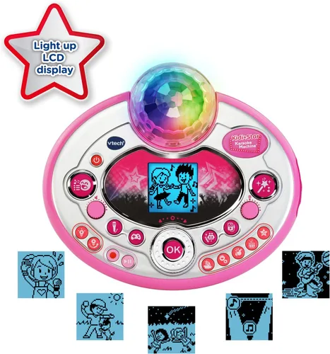 Vista 3 de VTech Kidi Star - Máquina de karaoke de lujo, 2 micrófonos con adaptador de CA, color rosa