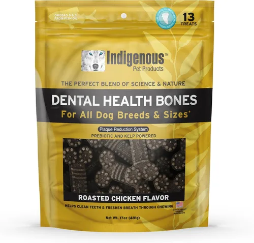Vista 12 de Indigenous Pet Dental Health Bones Regular – Colágeno de res (17 onzas) Masticables para perros sin granos con prebióticos y omegas Refresca