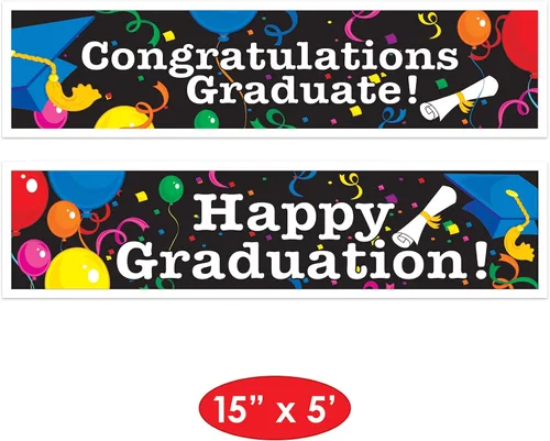 Vista 2 de Beistle Paquete de 2 pancartas de graduación, 15 pulgadas por 5 pies