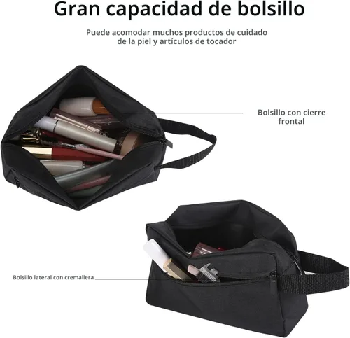 Vista 4 de Icramsy Neceser de viaje para mujeres y hombres, bolsa de cosméticos colgante, accesorios de viaje para mujeres y hombres, Negro, Moderno