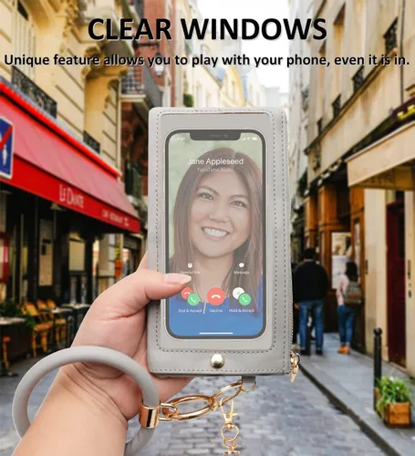 Vista 2 de COOLANS - Cartera delgada tipo pulsera con llavero para tarjetas de crédito, con bloqueo RFID y borla para mujer