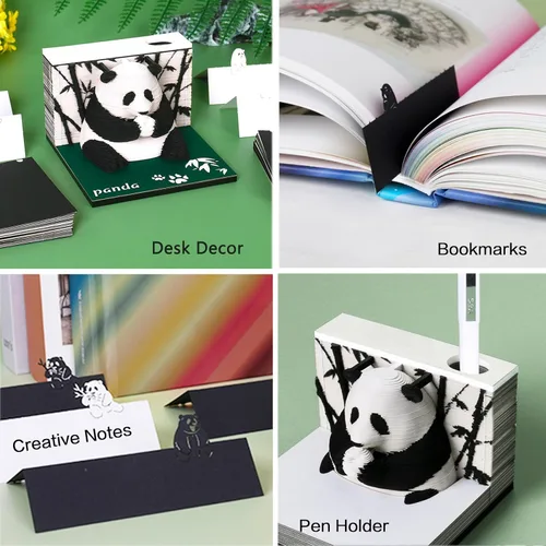 Vista 5 de Bloc de notas 3D, 217 hojas de papel creativo tallado panda arte 3D Notas adhesivas DIY Notes, decoración de escritorio, regalo