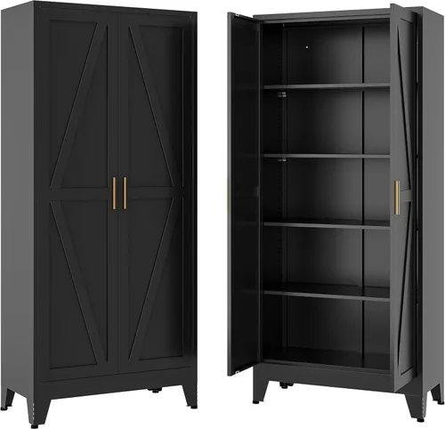 Vista 24 de Gabinetes de almacenamiento de metal de 61" H,Gabinete de garaje,Gabinete de almacenamiento de armario de escoba,Gabinetes de almacenamiento Azul