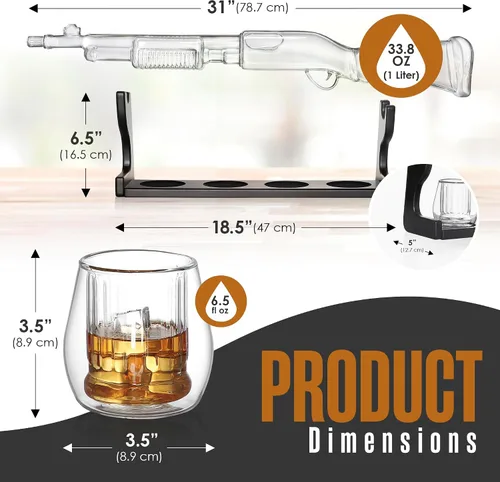 Vista 2 de Houseables Decantador de pistola, pistola de licor, juego de decantador de tequila, escopeta de alcohol, regalos para hombres, beber, soporte