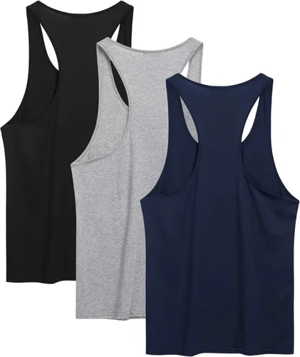 Vista 5 de COOFANDY Paquete de 3 camisetas sin mangas de algodón para hombre, sin mangas, estilo casual, clásicas