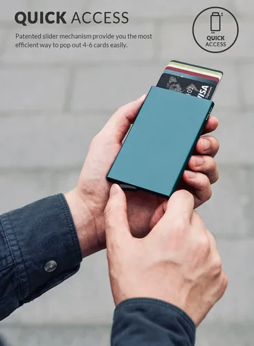 Vista 33 de VULKIT Cartera desplegable, soporte minimalista para tarjetas de crédito, bloqueo RFID, funda de metal delgada para hombres