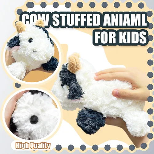 Vista 3 de Animal de Peluche Vaca Tierna, Juguetes de Peluche de 10" para Niños, Recuerdos de Fiesta para Niños Pequeños, Lindos Peluches de Vaca, Vacas