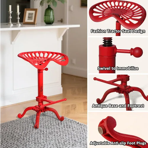 Vista 6 de Taburetes de bar con asiento de tractor industrial, asiento de metal giratorio rústico, asiento de silla de cocina, taburete de isla vintage, silla