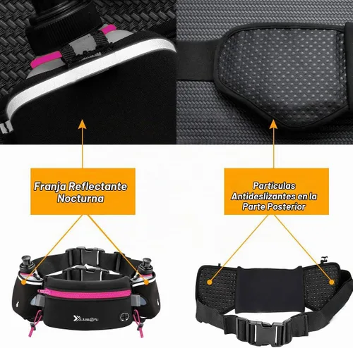 Vista 5 de Number-one Cinturón para correr con botellas de agua (2 x 5.9 fl oz), cinturón de hidratación impermeable para iPhones, bolsa de cintura deportiva