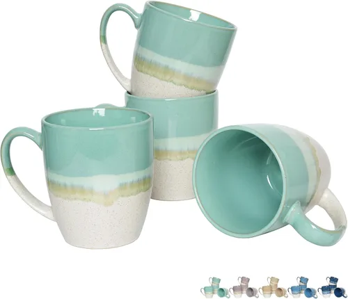 Vista 10 de Bosmarlin Juego de 4 tazas de café de cerámica, 17 oz, tazas de café con asa grande, aptas para microondas, esmalte reactivo único Marrón Gris