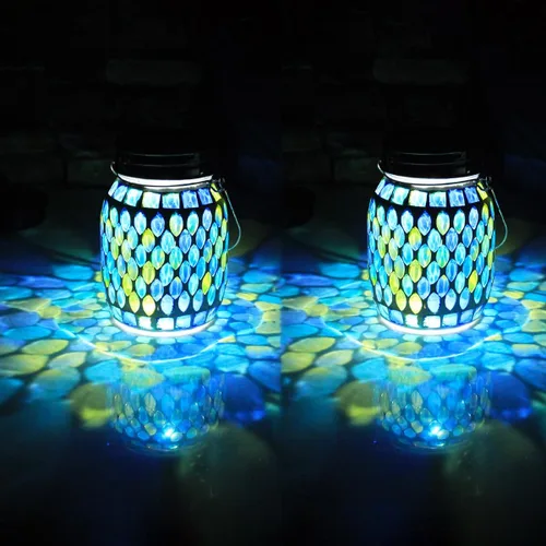 Vista 12 de Luces de Mosaico Linternas Colgantes de Exterior, Linternas Solares de Mosaico Recargables, Luces Nocturnas Solares Impermeables de Exterior