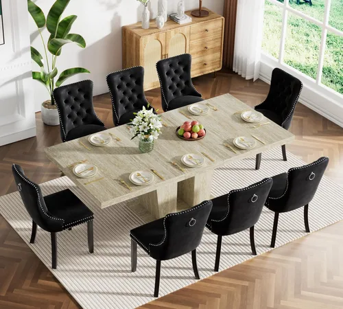 Vista 103 de Juego de mesa de comedor extensible marrón de 63 a 78.74 pulgadas para 4, juego de mesa de comedor de 5 piezas con 4 sillas, mesa de cocina