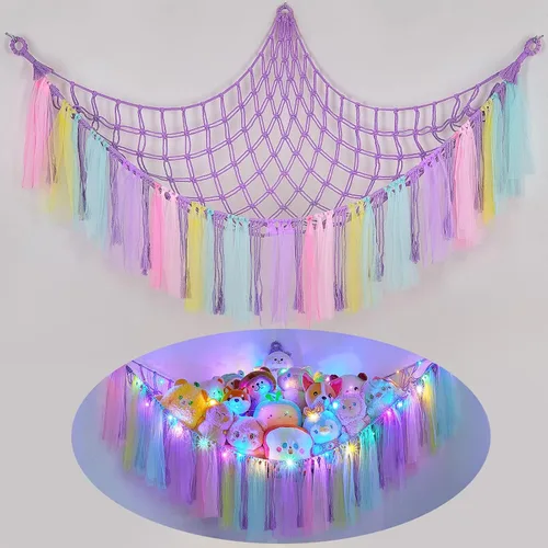 Vista 22 de FIOBEE Red de Animales de Peluche o Hamaca con Luz LED, Hamaca de Juguetes Colgante Organizador de Almacenamiento Soporte para Animales de Peluche
