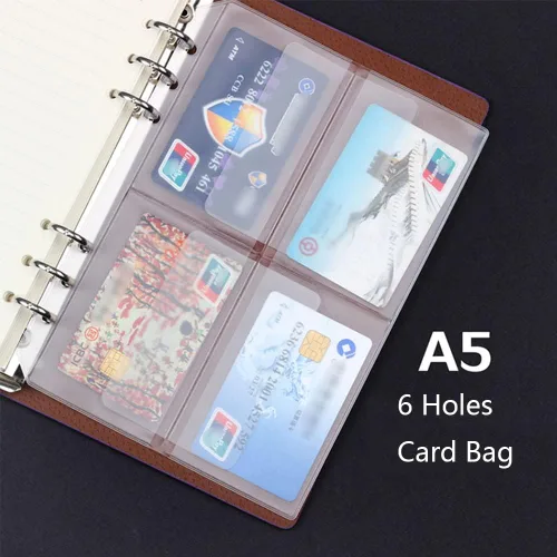 Vista 3 de Funda para tarjetas (A5/6 agujeros), fundas para tarjetas de visita, fundas ultra transparentes, páginas de recarga personal de doble cara