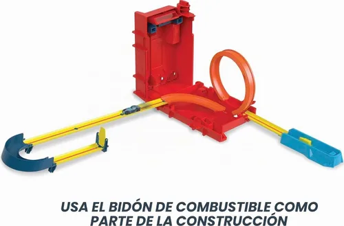 Vista 4 de Conjunto de Juego Hot Wheels Track Builder de Juego Ilimitado Caja de Trucos de Combustible, 14 Piezas de Componentes y Juego de Coche a Escala 1:64