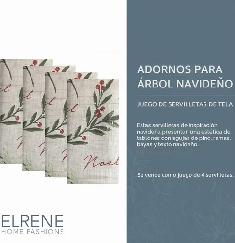 Vista 2 de Elrene Home Fashions Servilletas de tela para adornos de árboles navideños, juego de 4, 17 x 17 pulgadas