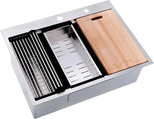 Vista 12 de Fregadero de cocina/bar negro empotrable de 20 x 17 pulgadas, estación de trabajo de acero inoxidable calibre 16, fregadero pequeño para cocina