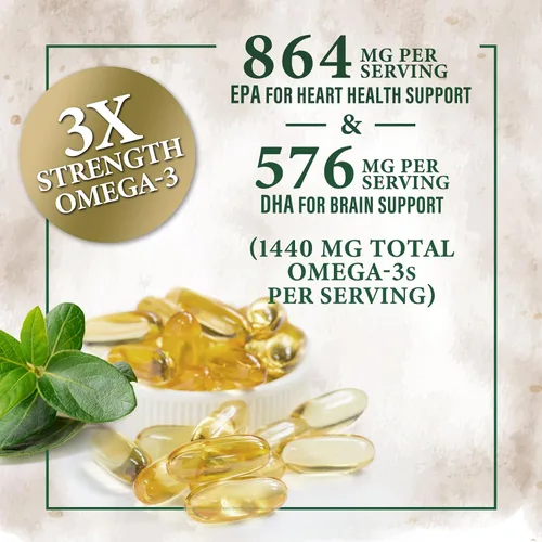 Vista 3 de Pastillas de aceite de pescado Omega 3 de 2400 mg – Suplementos de aceite de pescado Omega 3 de triple fuerza – Los mejores ácidos grasos EPA y DHA
