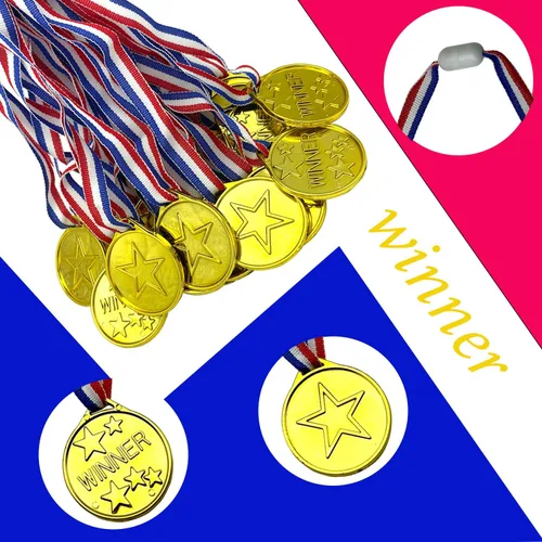 Vista 4 de Medallas ganadoras de plástico de 24 piezas, medallas de oro para niños, deportes escolares, competencia de fútbol, juegos, espectáculo de talentos