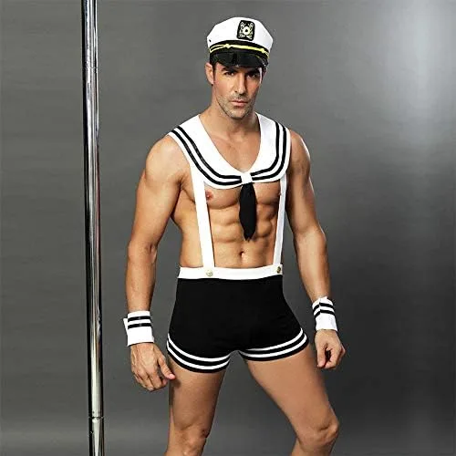 Vista 2 de KAKU Ropa interior sexy de moda para hombre, disfraz de marinero, pijama de uniforme para escenario, Blanco