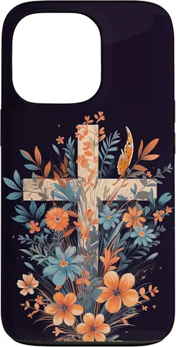 Vista 10 de Boho Floral Christian Cross Jesus God Wild Flower Women Case for iPhone 16
