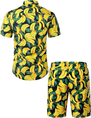 Vista 2 de JOGAL - Atuendo hawaiano de manga corta con botones y estampado divertido de frutas para hombre
