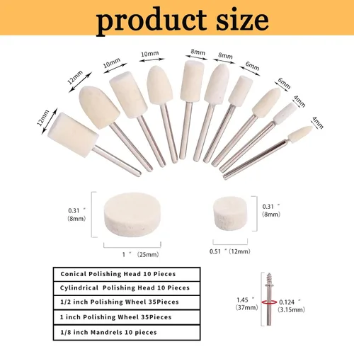 Vista 2 de 100 Ruedas de Pulido y Abrillantado para Kit de Pulido Dremel, Ruedas de Pulido para Accesorios de Herramientas Dremel, con Vástago de 1/8