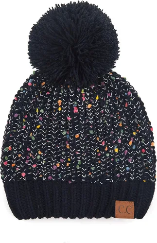 Vista 3 de Funky Junque Gorro de punto de confeti para mujer, con pompón, de felpilla, para invierno
