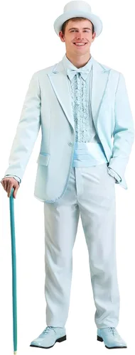 Vista 2 de Disfraz de esmoquin azul para adultos, esmoquin azul polvo para hombres, camisa, pantalones, chaqueta, disfraz de Halloween, Azul