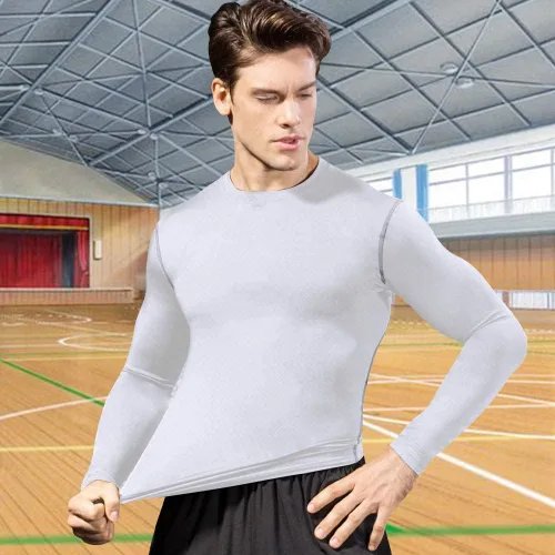 Vista 2 de Camisas de compresión de manga larga para hombre, ropa interior de entrenamiento deportivo fresco y seco, camiseta atlética para correr, gimnasio
