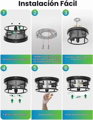 Vista 7 de Lámpara de techo empotrada para exteriores, luz de porche con sensor de movimiento de 12.5 pulgadas, enchufe E26 de 2 luces, hierro duradero