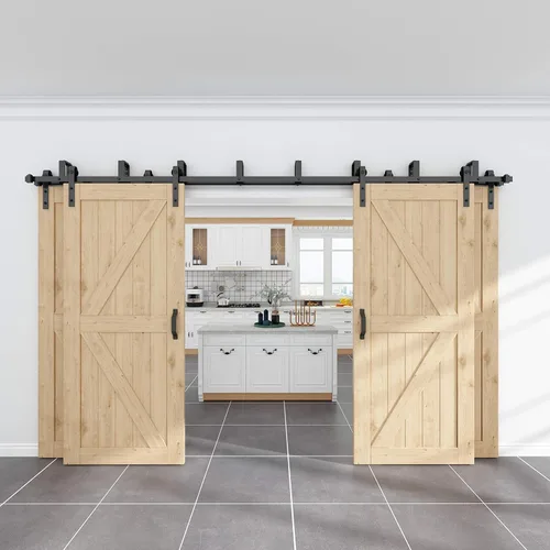 Vista 2 de WINSOON Manijas rústicas para puerta de granero, juego de 2 manijas de puerta de acero sólido pintadas en negro, cómodas y prácticas, accesorios